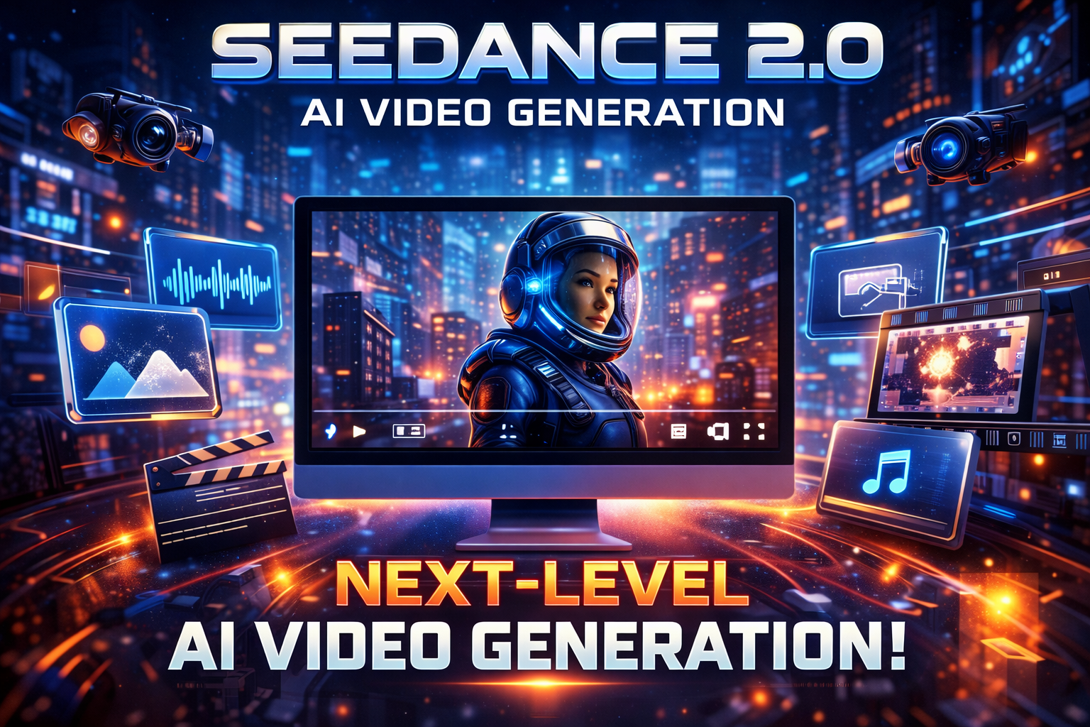 Futuristic AI video generation hub